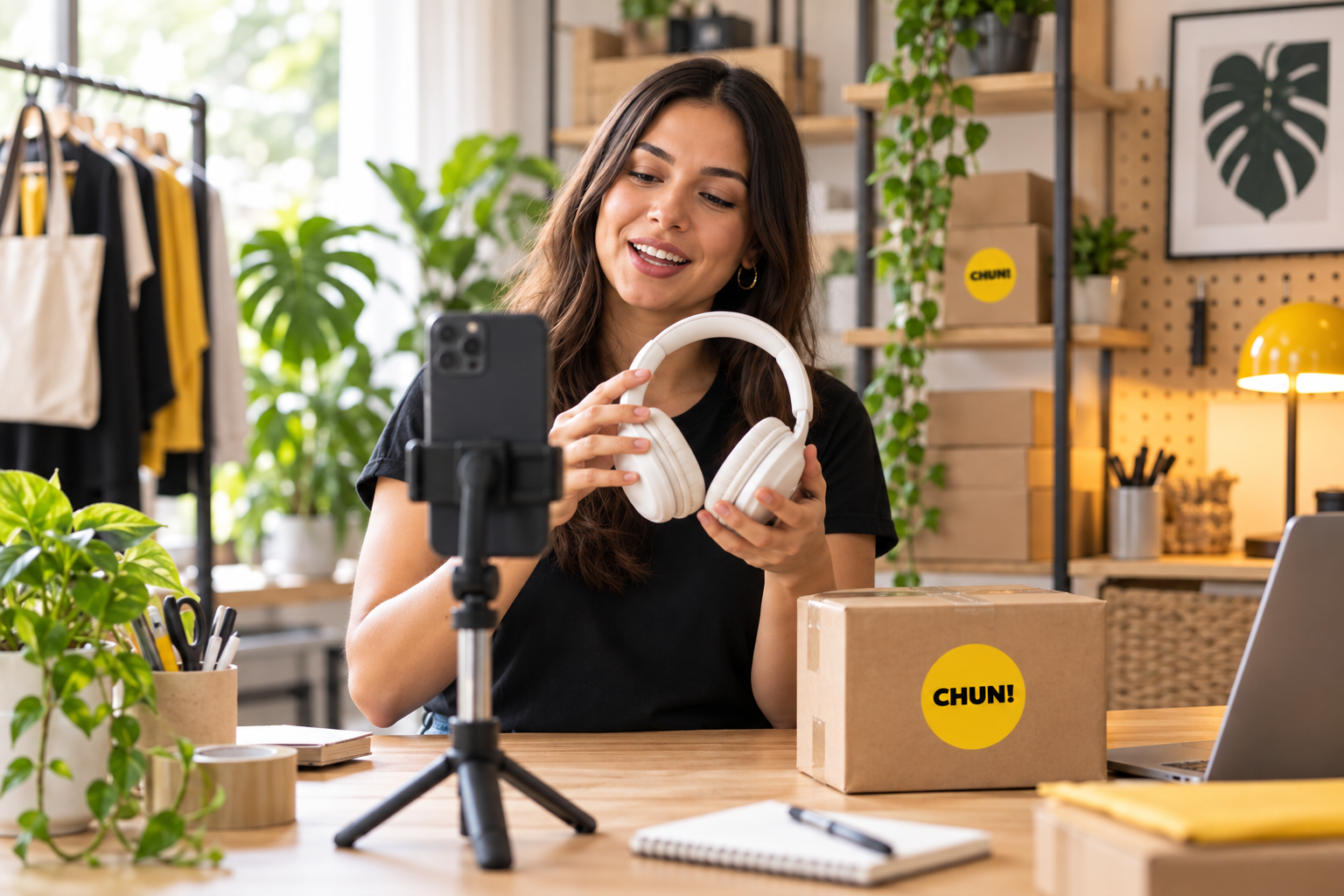 Escena ilustrativa: una persona presenta Audífonos y accesorios en CHUN